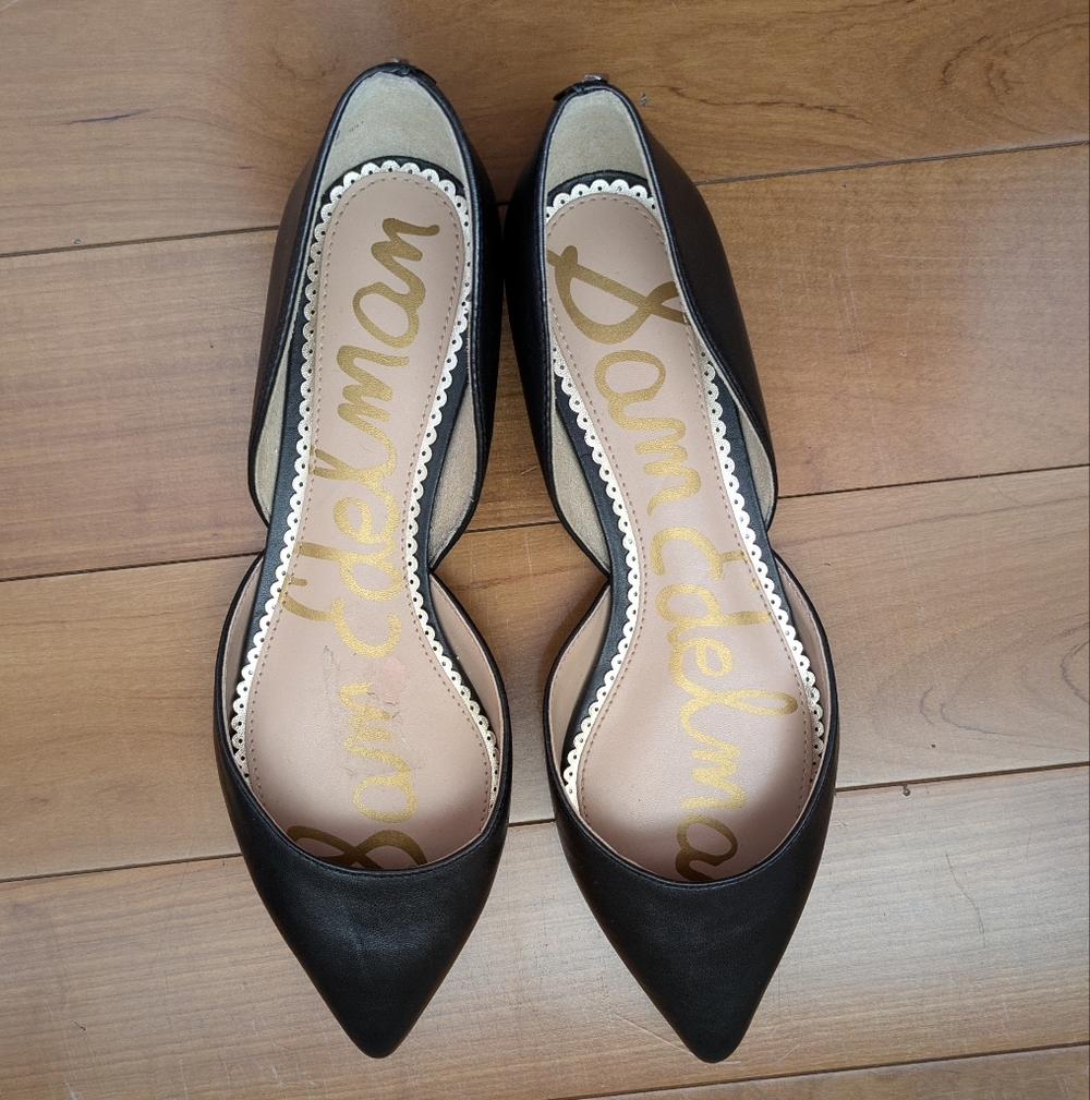 Sam Edelman Black Pointed-Toe D'Orsay Cut Rodney Flats Size 6